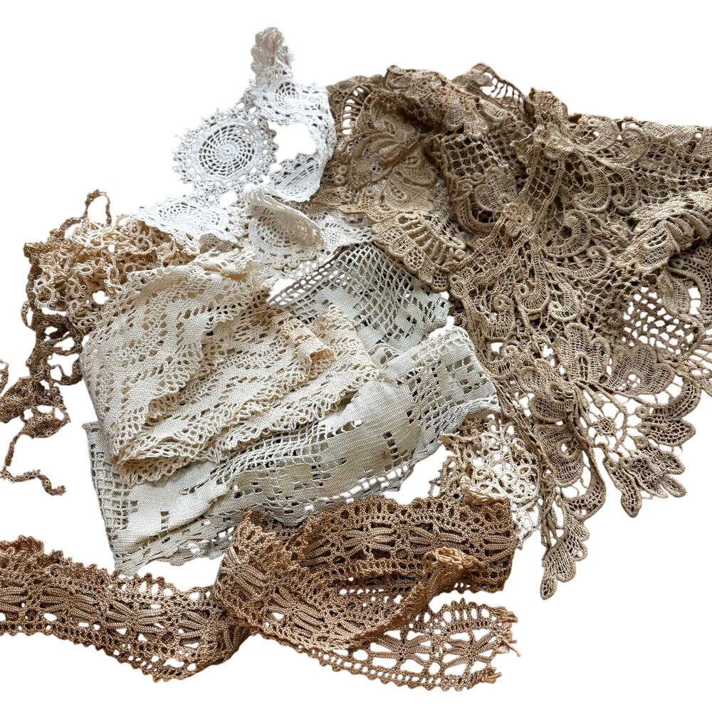 Lot of handmade crochet lace variety of pieces crafting beige and brown - Picture 7 of 7